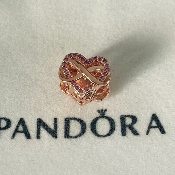 Pandora Family Infinity Pink Heart Dangle Charm Pendant, S925 Sterling Silver - Picture 1 of 4